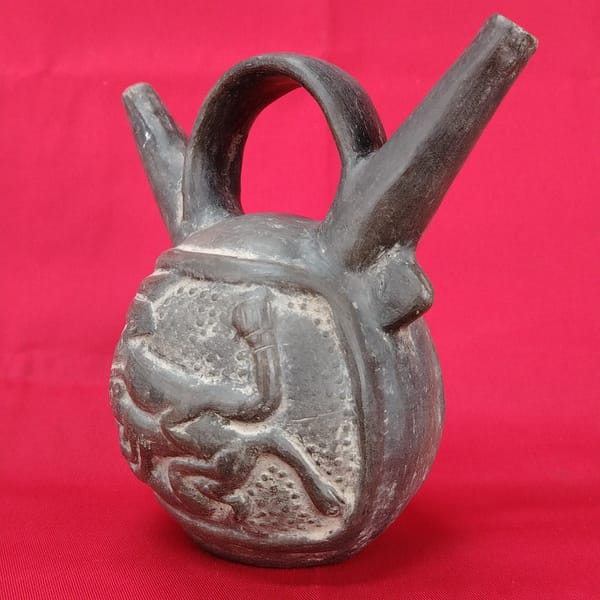Pre Columbian Chimú Ceramic Double-Spout Bottle Ceremonial Artifact Peru - Image 2