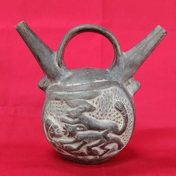 Pre Columbian Chimú Ceramic Double-Spout Bottle Ceremonial Artifact Peru - Image 5