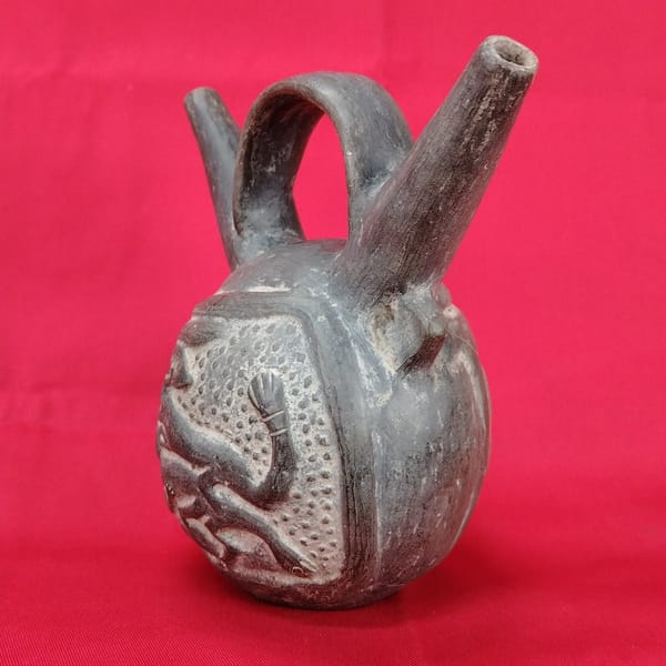 Pre Columbian Chimú Ceramic Double-Spout Bottle Ceremonial Artifact Peru - Image 6